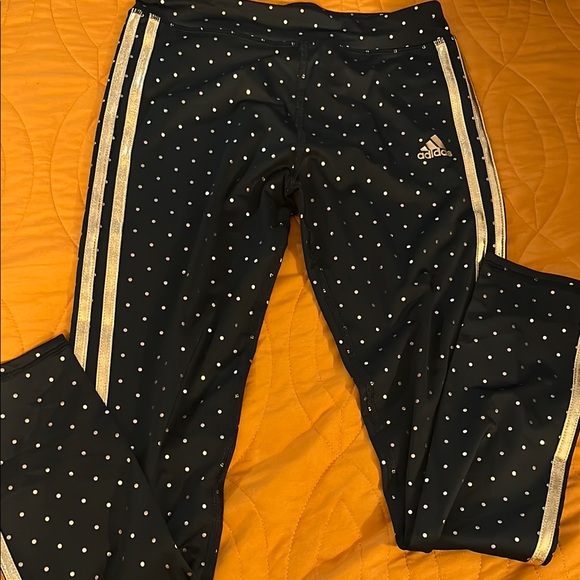 Adidas Black and Pink Polka Dot Leggings - Picture 1 of 3